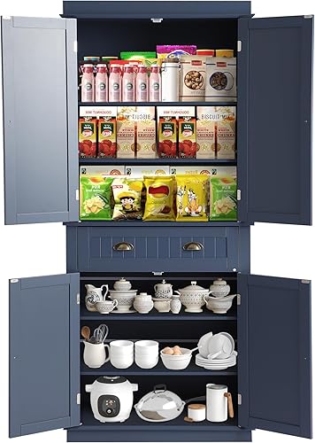 Miniatura 10 de YOCONYO Armario de despensa de cocina, armarios de despensa para almacenamiento de cocina con cajón, puertas y estantes ajustables, sala de estar y