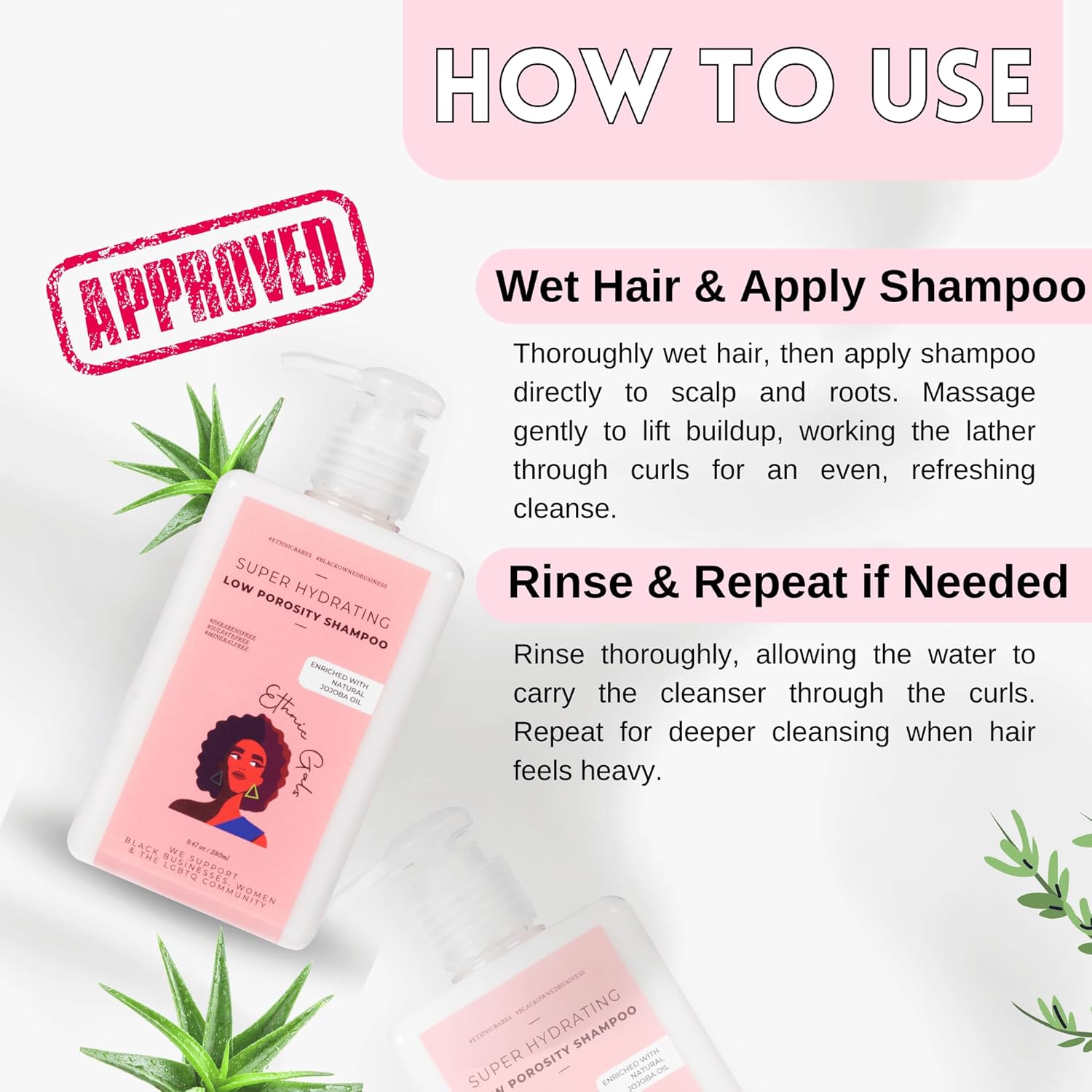 Low Porosity Shampoo - Super Hydrating & Moisture-Locking Cleanse for Curly, Coily Hair with Aloe Vera & Argan Oil, 9.5 fl oz (280ml) | Ethnic Gals
