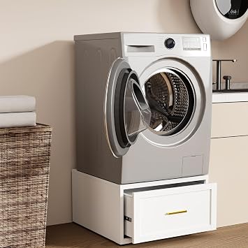 Laundry Pedestal Heavy Duty Metal Washer and Dryer Pedestals, 16H Universal Fit Washer Stand Base, Washing Machine Stand with Storage Drawer, 440lbs Mini Fridge Stand, (White, 1PCS)