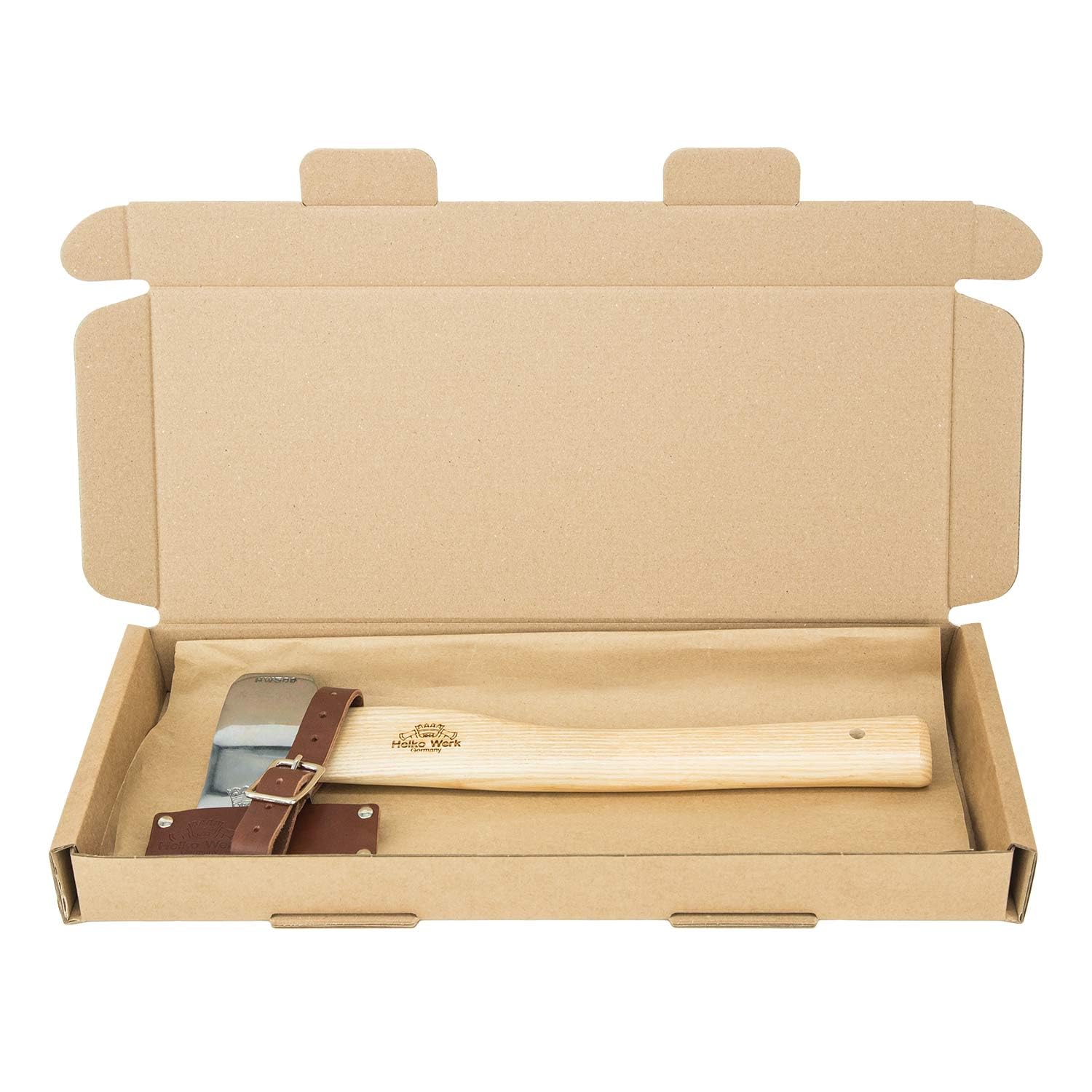 Helko Werk Outdoorbeil 500g – 36 cm Eschenstiel – C50 Kohlenstoffstahl – Kompaktes Camping Beil – Hacken & Hämmerarbeiten – inkl. Ledertasche mit Gürtelschlaufe – Made in Germany