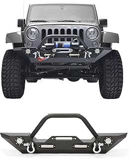 ECOTRIC Front Bumper Compatible with 2007-2022 Jeep Wrangler JK/JKU JL/JLU Gladiator JT Front Bumper Rock Crawler Winch Plate W/Winch Plate & 2 18W LED Lights D-rings