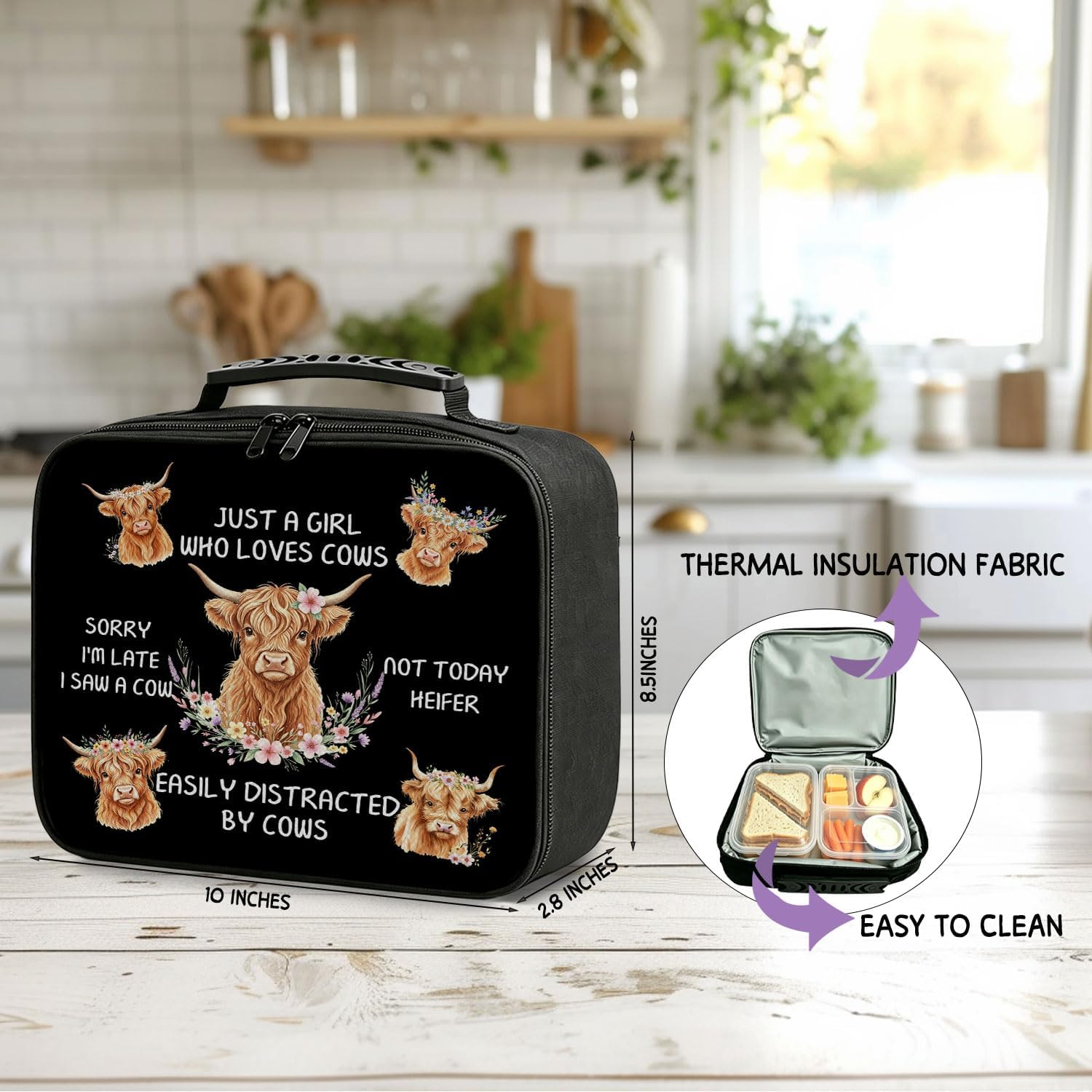 Rustic Highland Cow Insulated Lunchbox Bag