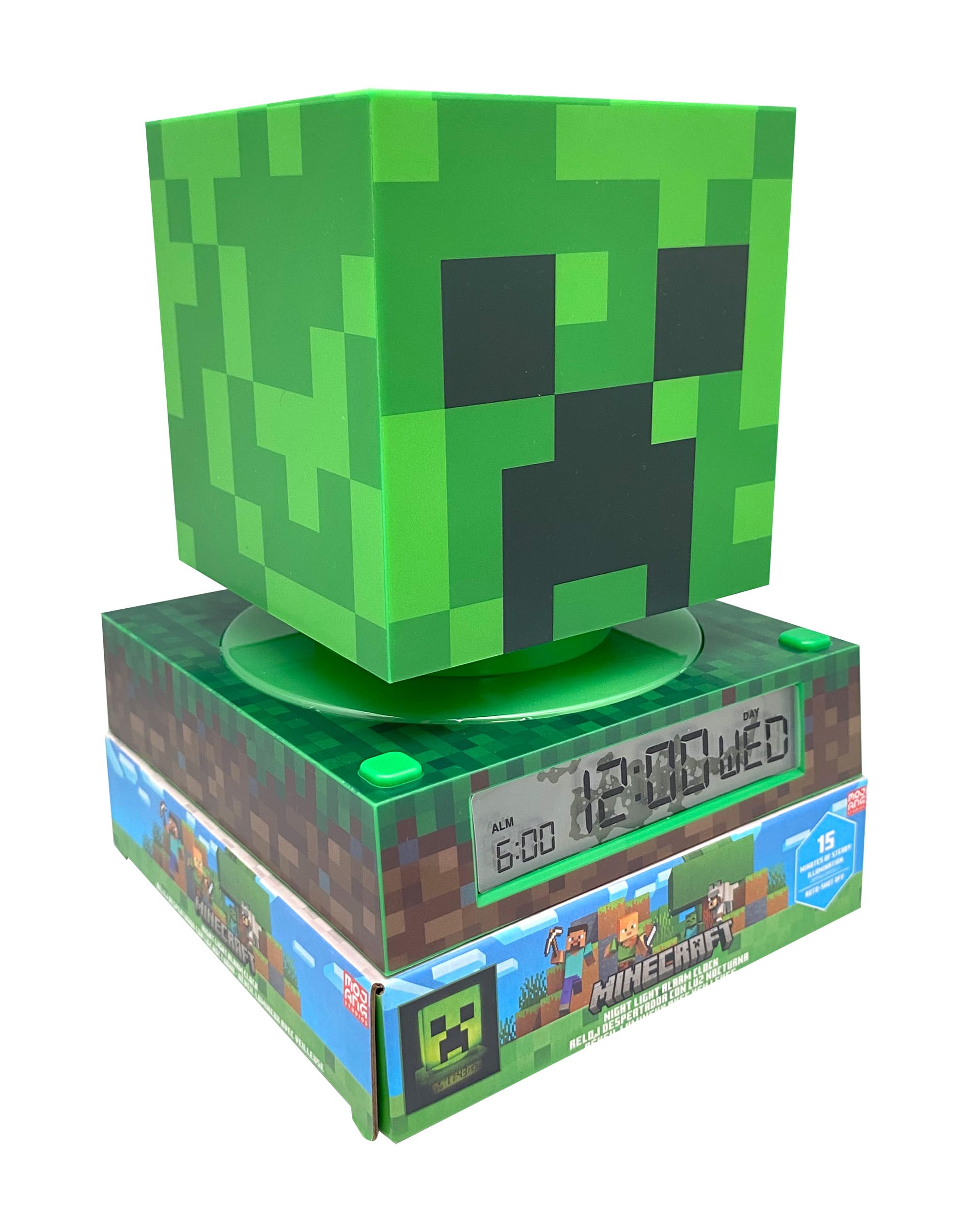 Kids Licensing - Despertador Minecraft 3D con Fecha y Luz Nocturna