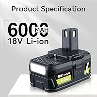 Vista 2 de P108 18V 6000Ah 2Pack Lithium Replacement for Ryobi Battery and P117B Charger Compatible with Ryobi 18V Battery P102 P103 P104 P105 P107 P108 P109