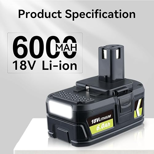 Miniatura 2 de P108 18V 6000Ah 2Pack Reemplazo de litio para batería Ryobi y cargador P117B compatible con batería Ryobi de 18 V P102 P103 P104 P105 P107 P108 P109