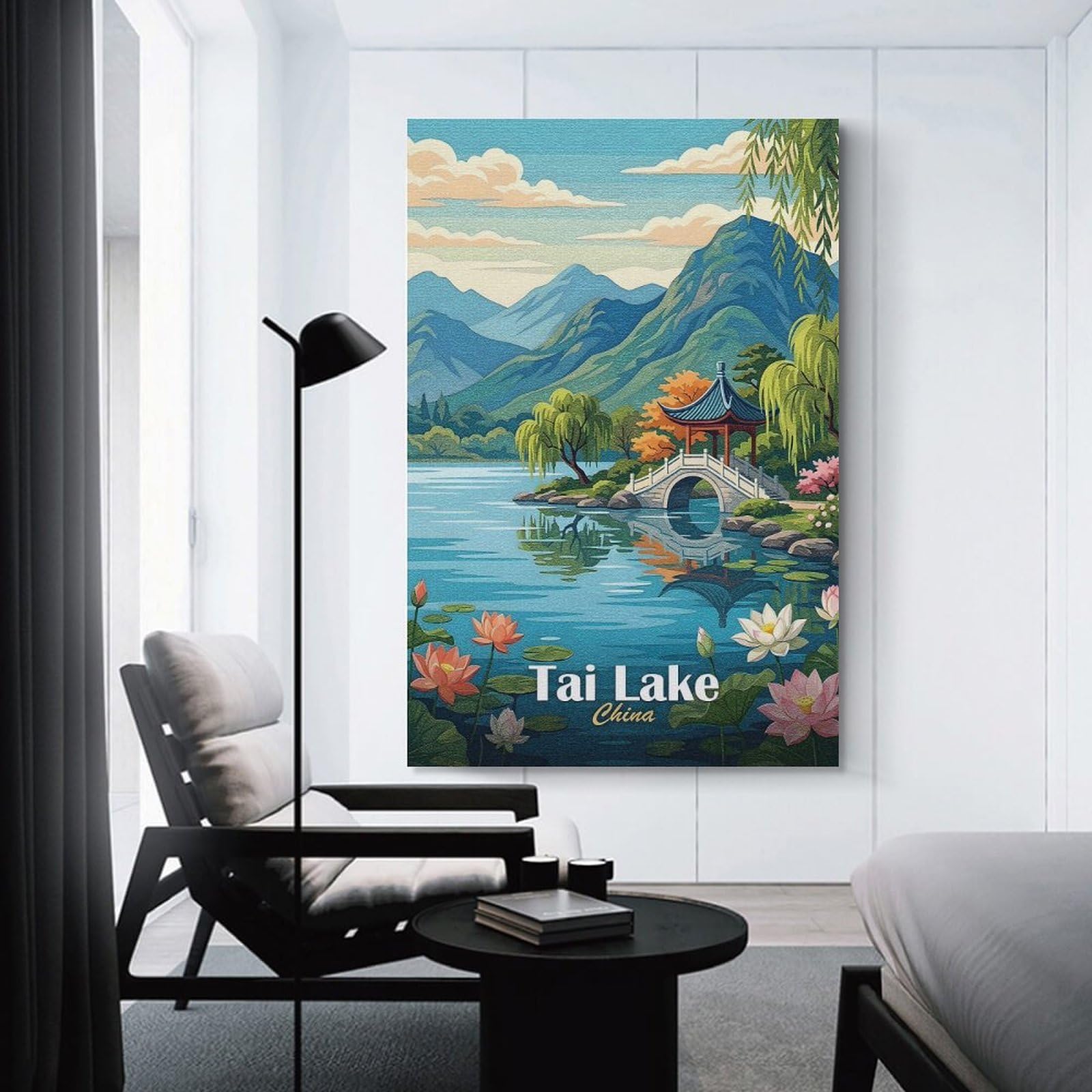 Junmoney Tai Lake, China Landscape Art Canvas Wall Decor, 24x36inch(60x90cm), for Bedroom, Guest Room Or Reading Nook, Canvas Wall Decor for Personal Spaces