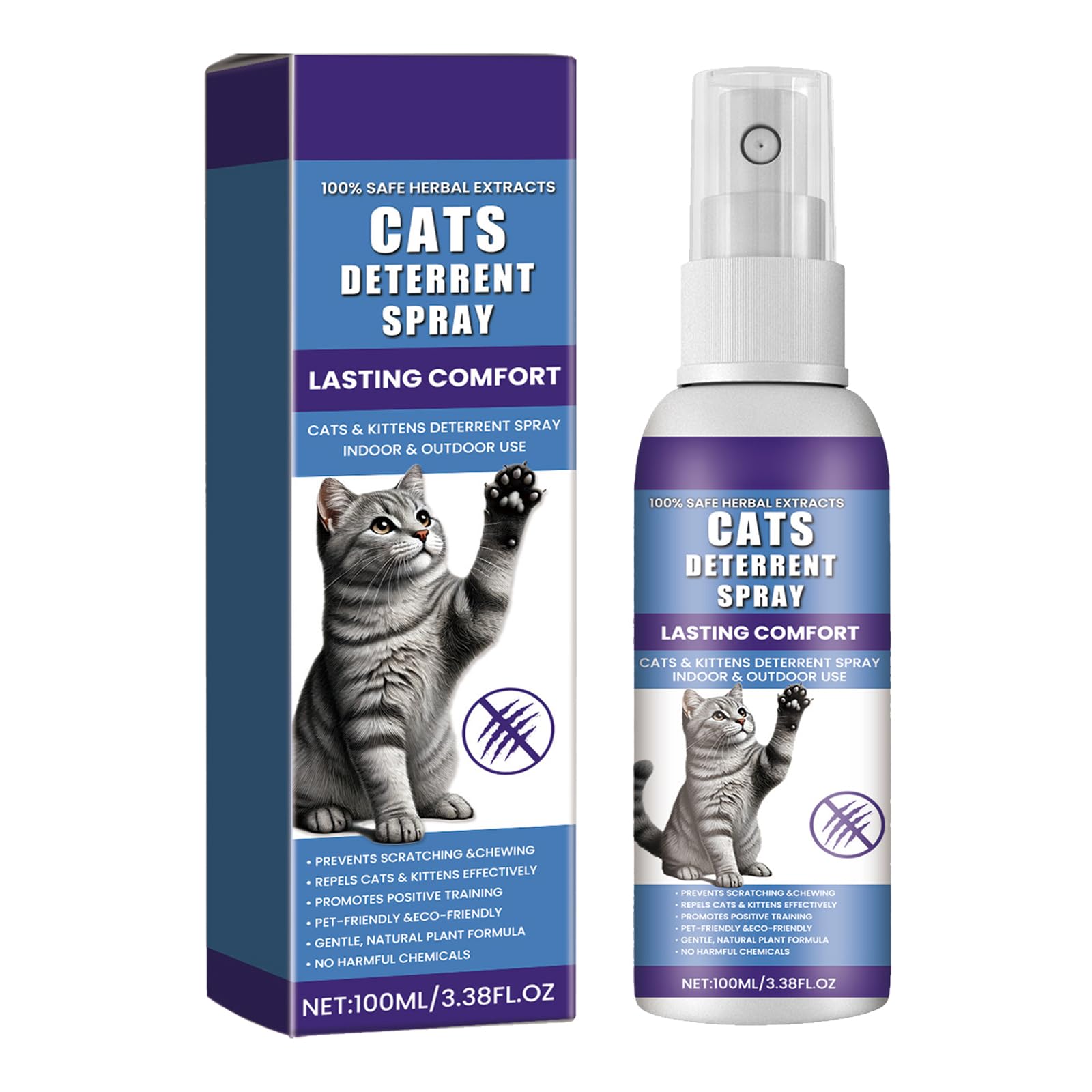 Spray Antiarañazos Gatos,100ML Spray Repelente Gatos para en Interiores y Exteriores,Sprays Ahuyentador de Gatos Que Rascan Interiores y Exteriores,Protege Muebles