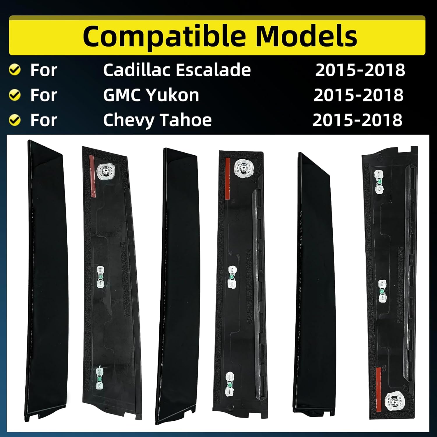 Window Trim Molding for Chevy Tahoe GMC Yukon Cadillac Escalade 2015-2018 B C Pillar Trim Replace 926-241 926-242 926-243 926-244 926-245 926-246 (6PCS)