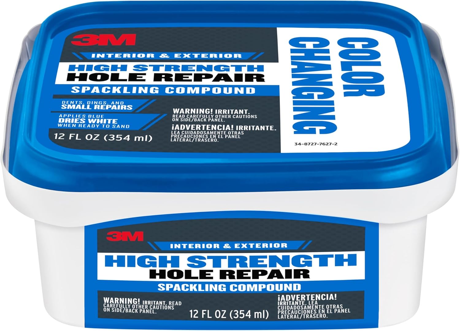 3M High Strength Color Changing Spackling Compound, 12 oz Tub, 12 Pack – Blue-to-White Drying Formula, Fast-Drying, No Shrink, Primer-Enhanced, Interior/Exterior Wall Repair Bulk Use