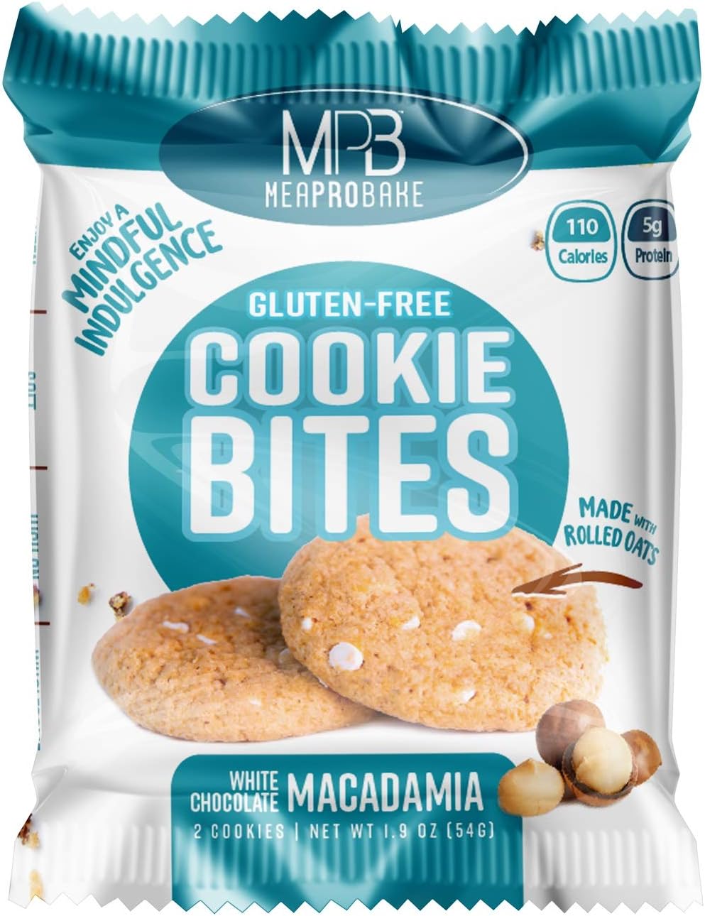 MPB Cookie Bites, White Chocolate Macadamia, Gluten Free, Low Sugar, (Pack of 10) 20 Count