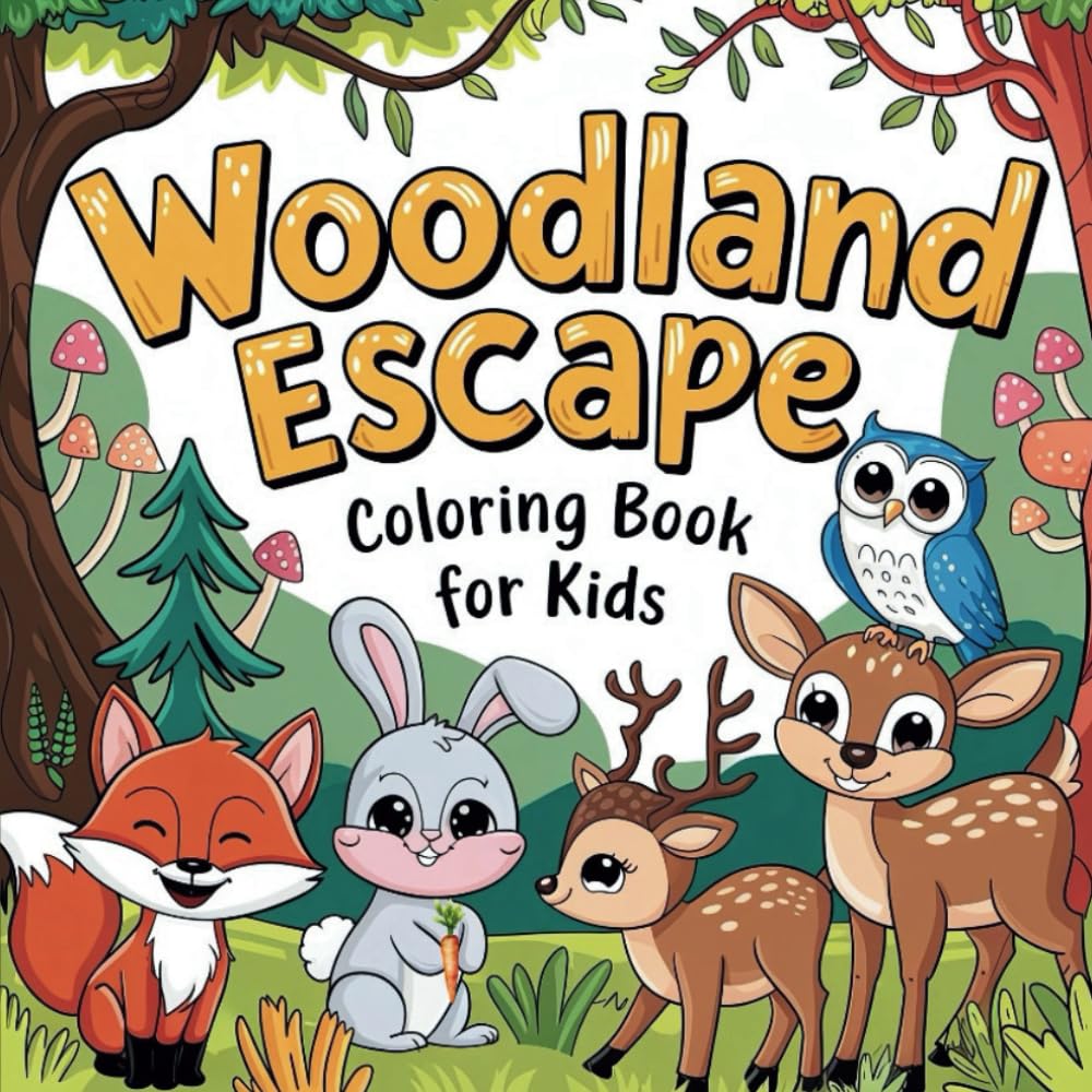 Woodland Escape Coloring Book for Kids: Simple and Cute Forest Animals for Easy and Enjoyable Coloring