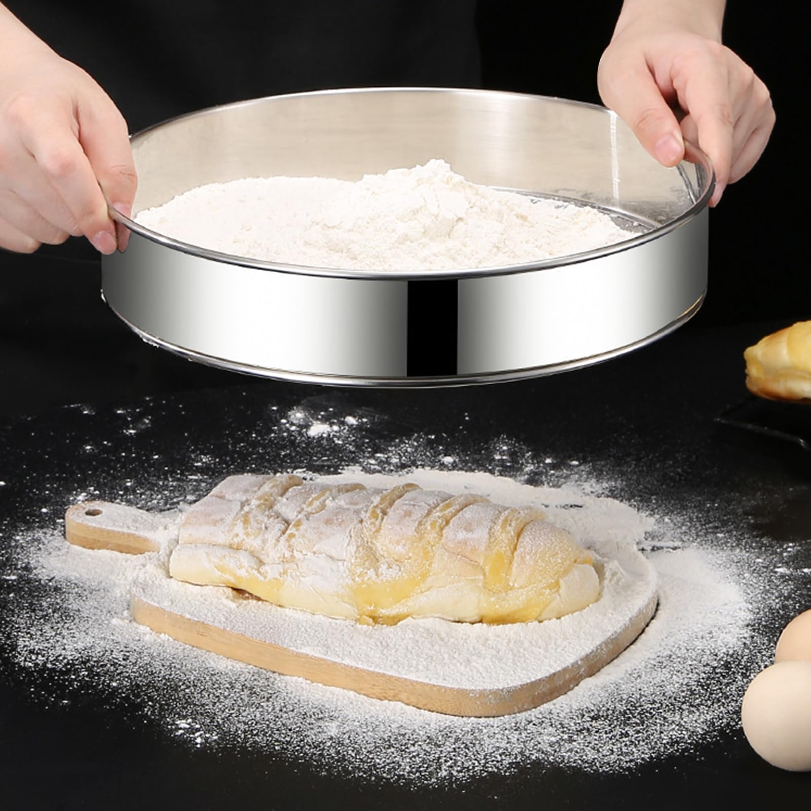 Rundes Fein Mehlsieb, 4pcs Mehlsieb,Edelstahl Fein Mehl Sieben Puderzuckerstreuer Puderzuckersieb Puderzuckermühle Staubzuckerstreuer Kakaostreuer Staubzuckermühle Puderzucker Mühle