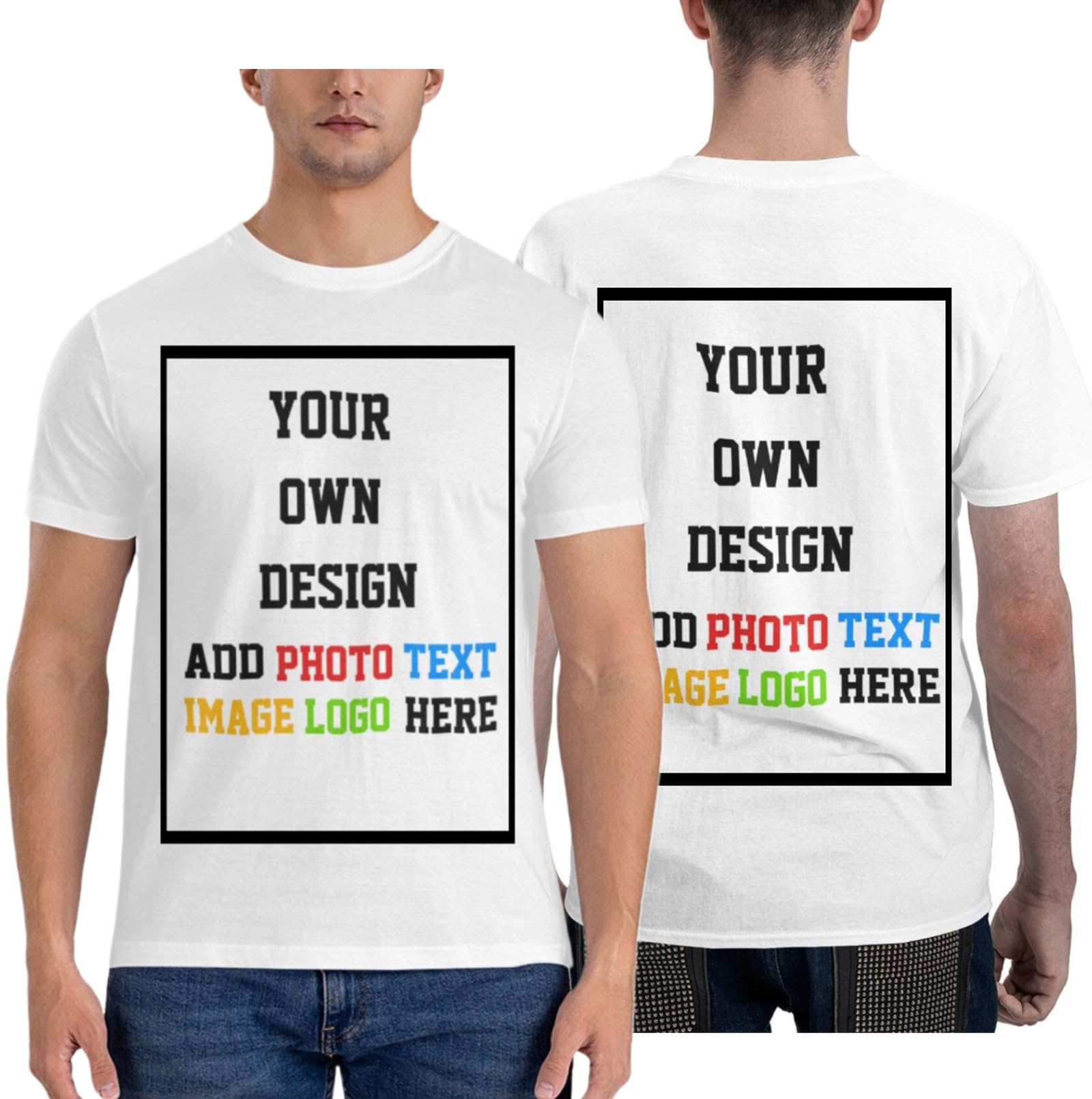 WINKEEY Camisetas Personalizadas Impresas para Hombre y Mujer,Cualquier Foto Texto Doble Cara Camiseta Masculina de algodón Puro Personalizada,Regalo Original para Hombre Mujer