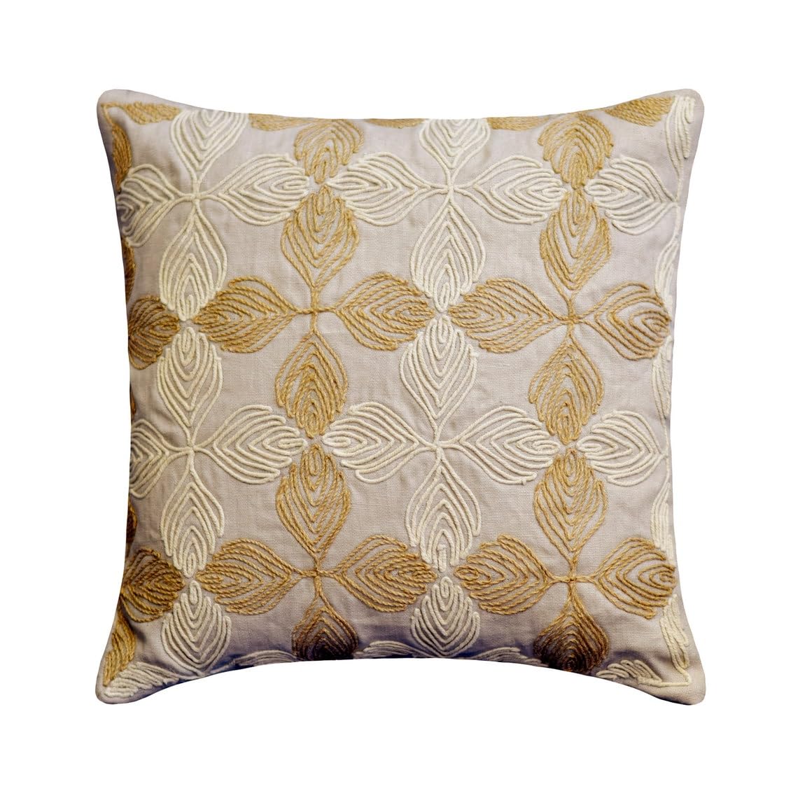 The HomeCentric Decorative Beige Pack of 2, 65x65 cm (26"x26") Cushion Covers, Linen Jute Cord Embroidery Cushion Covers, Nature & Floral Pattern Contemporary Style - Jute Curl โ image 1