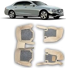 CAPEDELL Premium 7D Car Floor Mats Compatible for Mercedes Benz E Class(17-18)||Luxury Leather Double Layered Mat||3Pcs||100% Waterproof and Washable||Color :-Beige with Golden (Beige Brown Grass)