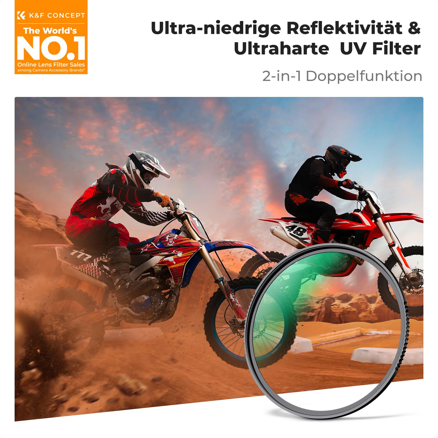 K&F CONCEPT UV Filter 67mm Ultra-niedrige Reflexion & 9H Härte 2-in-1 Schutzfilter (Nano-Xcel)