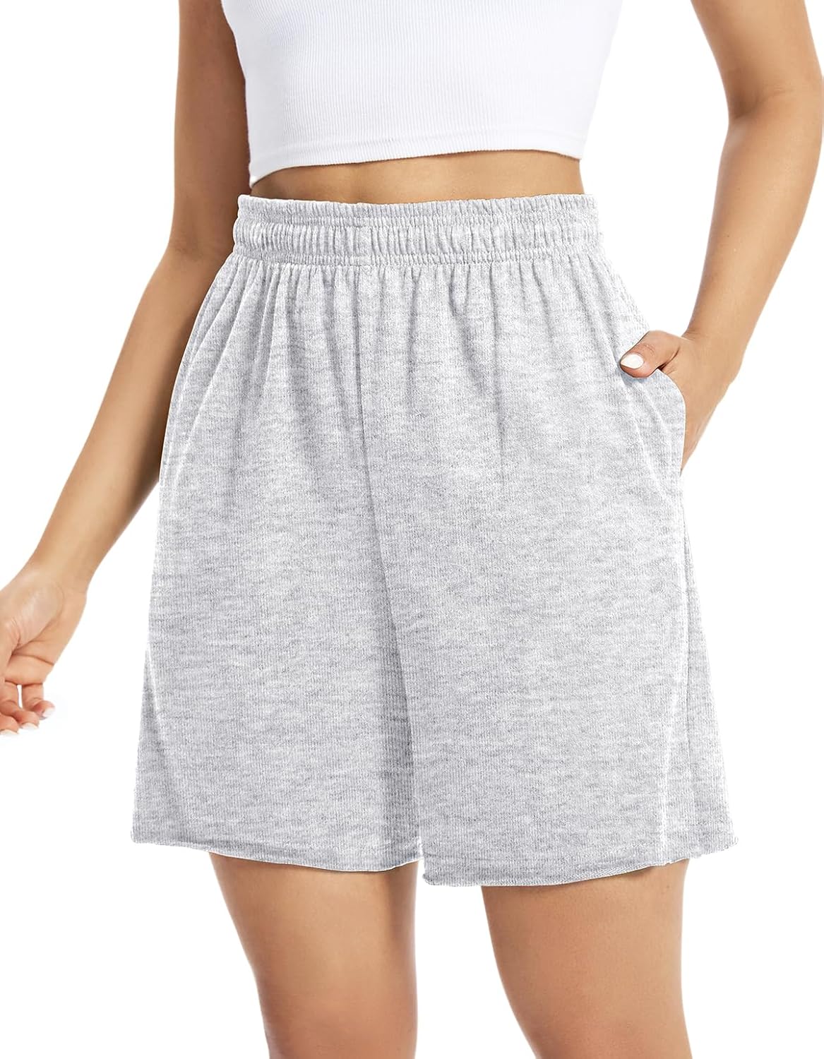 Auriviz Womens Sweat Shorts Comfy Cotton Casual Drawstring Shorts Workout Lounge High Waisted Summer Shorts with Pockets