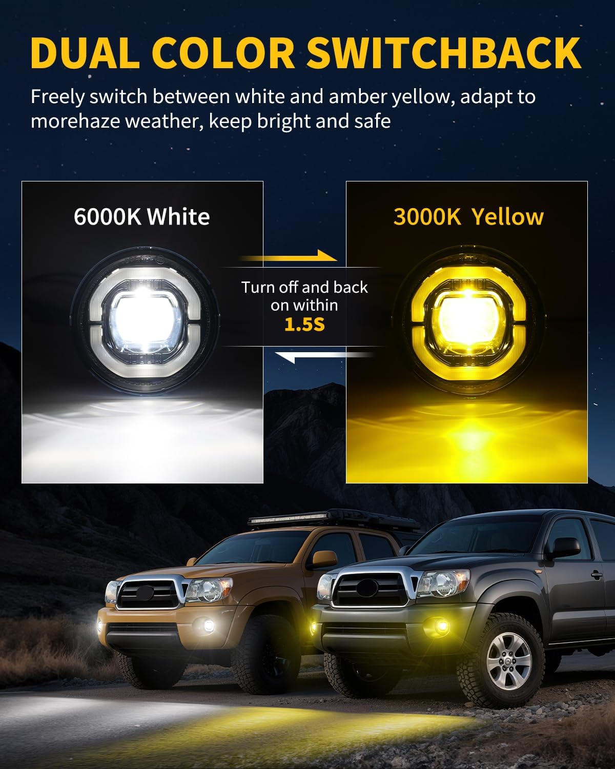 Dual Color Fog Lights with Halo Ring White DRL Fit for Ta-coma 2005-2011/Tundra 2007-2013/Solara 2004-2006/Sequoia 2008-2015 Ideal for All-Weather Conditions, Pack of 2