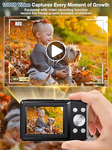 Miniatura 3 de Cámara digital, FHD 1080P para niños, cámara digital de 44 MP para apuntar y disparar con tarjeta de 32 GB, zoom de 16X, antivibración, sello