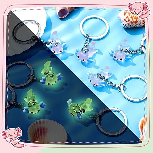 Miniatura 5 de Henoyso 12 llaveros luminosos de ajolote que brilla en la oscuridad 3D de dibujos animados de ajolote llavero de cumpleaños regalos de fiesta de