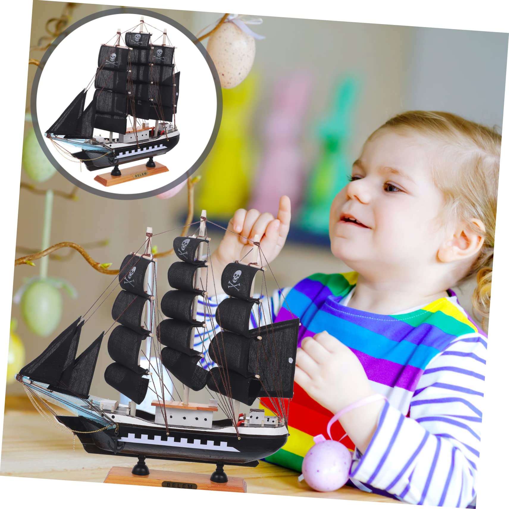 UKCOCO Modelo de Barco Pirata de Madera 33cm Decoración Marítima para Oficina y Entrada Estilo Único y Material Madera Tela