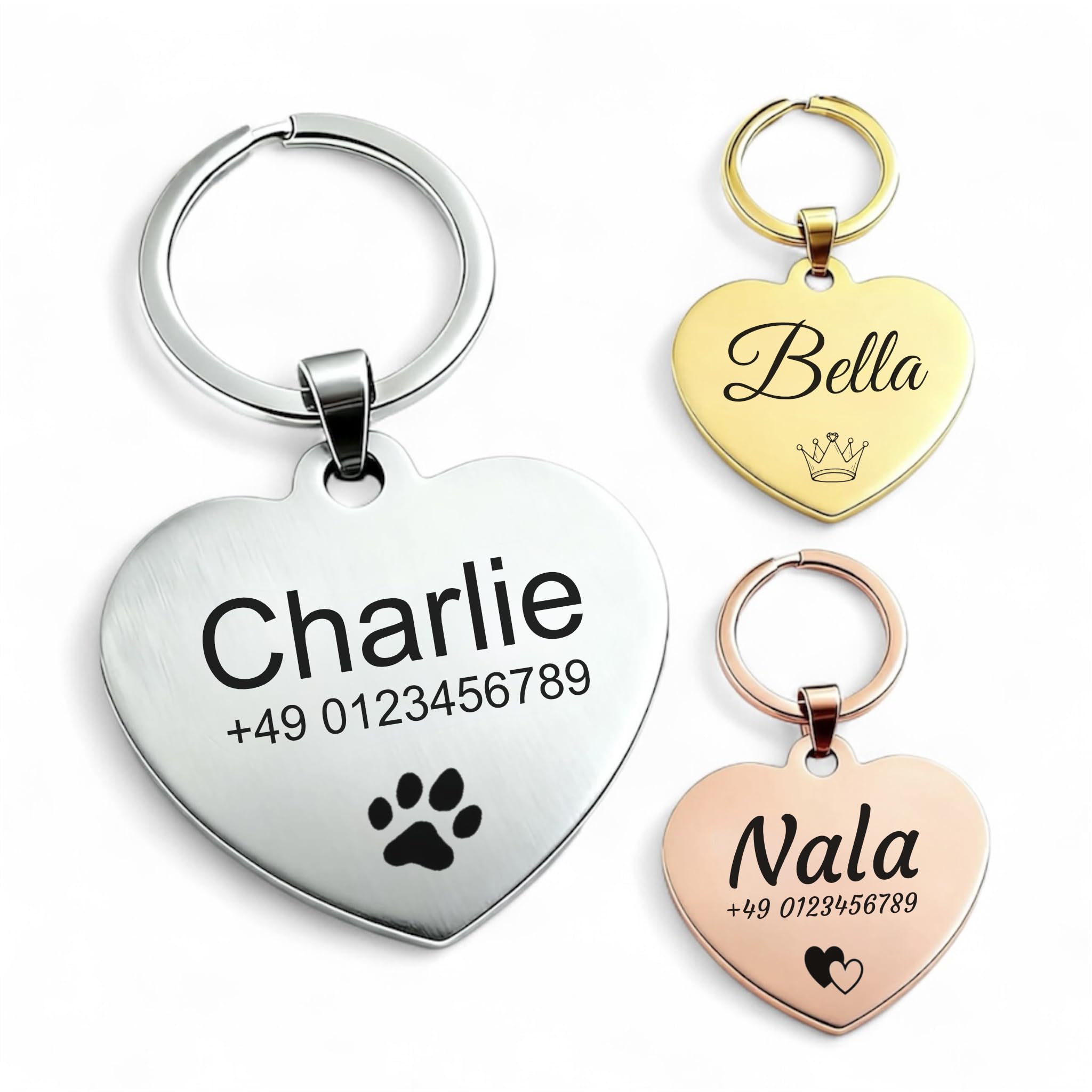 Hundemarke mit Gravur Personalisiert aus Edelstahl Hundeanhänger - Namensschild für Halsband - Dog Tag Anhänger Marke für Hunde, Robuste Tiermarke für Pferde, Katzen und Welpen (Herz)