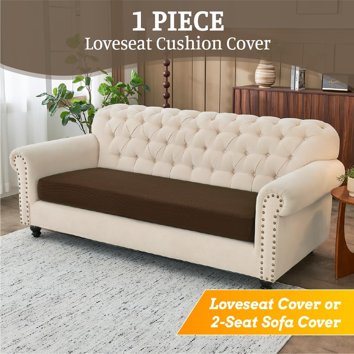 BT.WA Sectional Couch Covers for Sofa Cushion L Shaped Couch Cover Washable Soft Couch Cushion Covers Stretch Sofa Slipcovers(1-Piece for Loveseat or Sofa 2-Seater, Caramel)