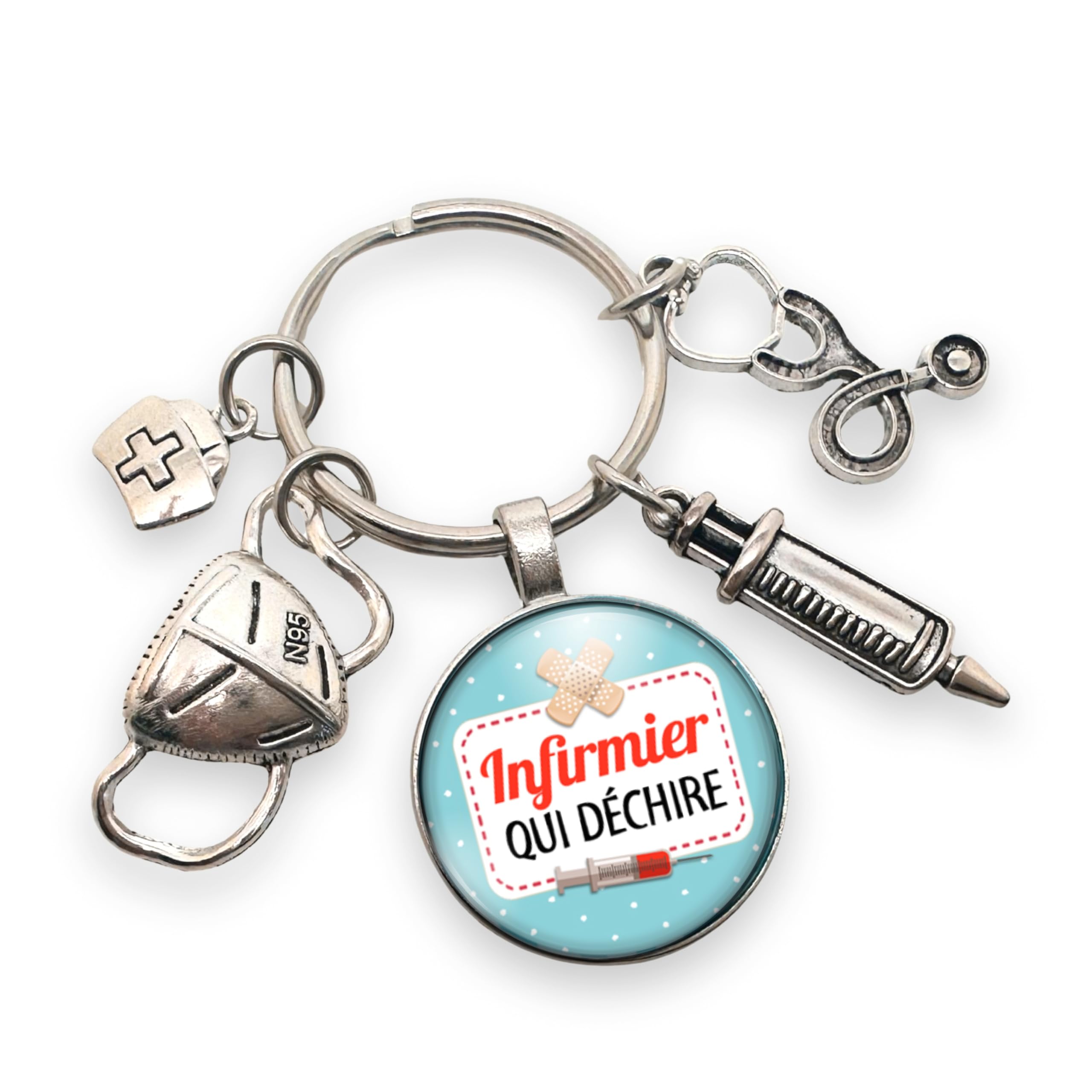 Porte clés infirmier « je suis un infirmier qui déchire » avec breloques - Idée cadeau original