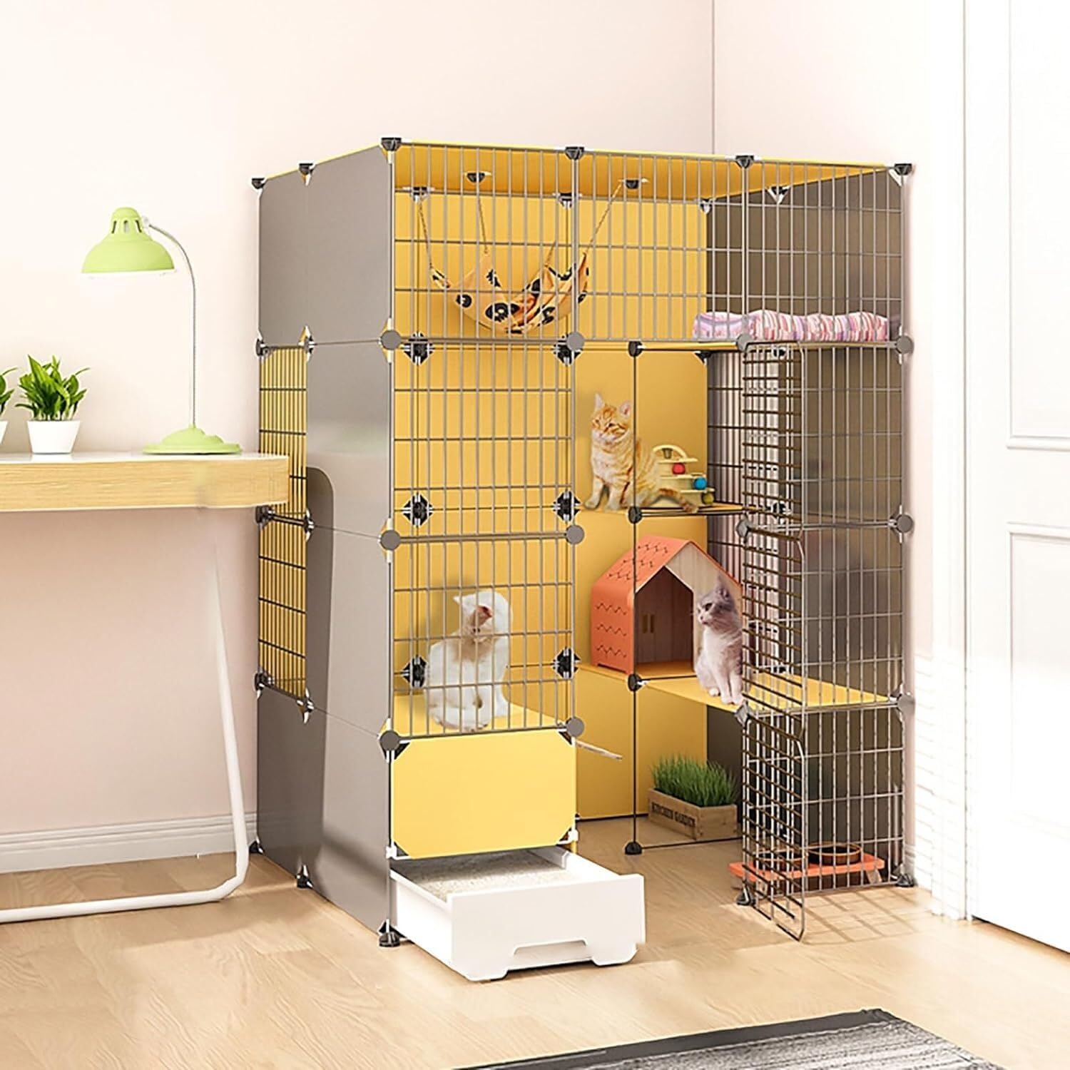 asdchZen Cat House Large Cat Cages Indoor With Litter Box,Diy Cat House Pet Playpen Cat Enclosure Kitten Pen Removable Metal Wire Cattery For Cat And Small Animals,One Color-111x95x147cm
