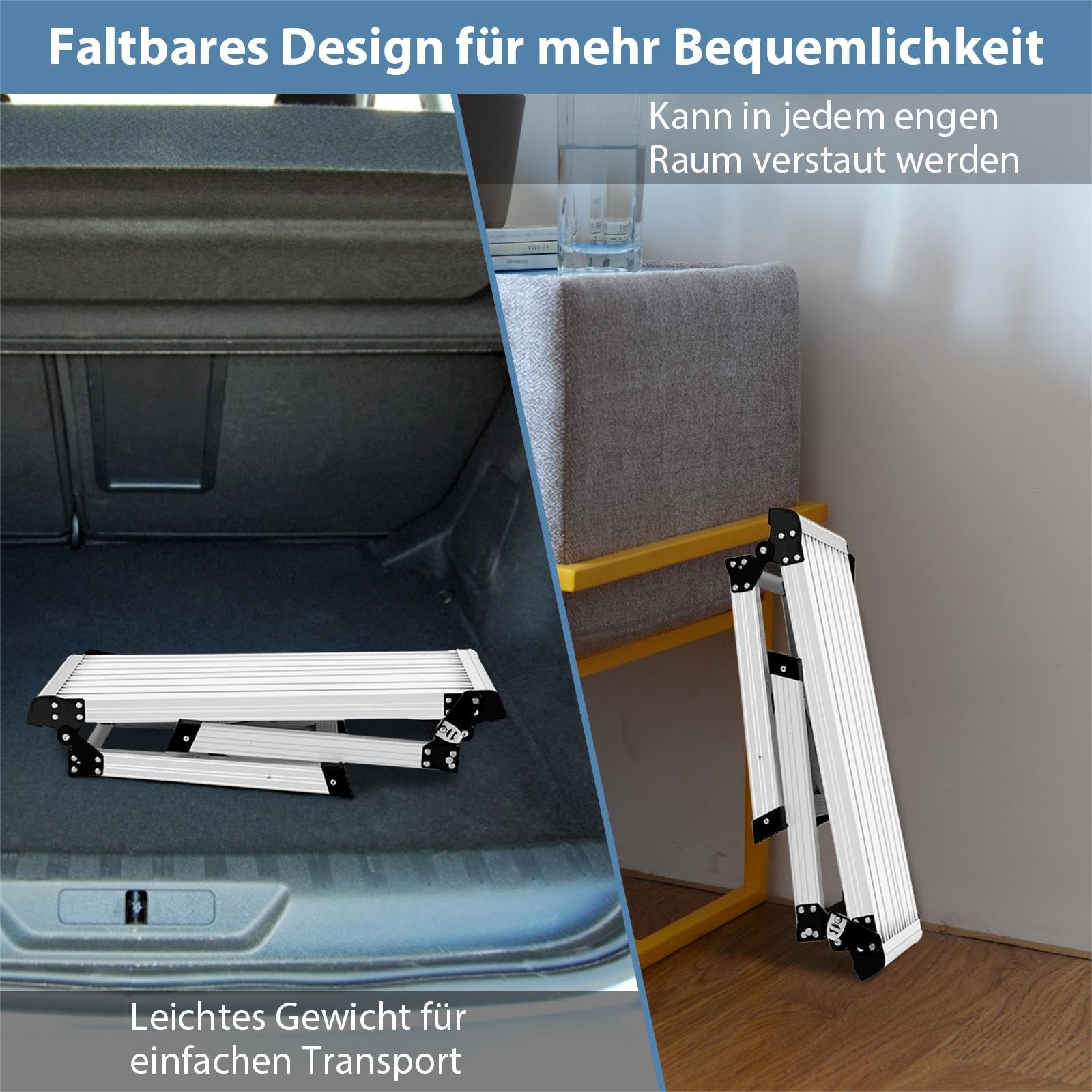 SOARS Piattaforma da Lavoro Pieghevole in Alluminio, Portatile, Portata Fino a 150 KG, Scala Piattaforma con Tappetino Antiscivolo e Serrature di Sicurezza, Scala a Gradini per Casa, Garage