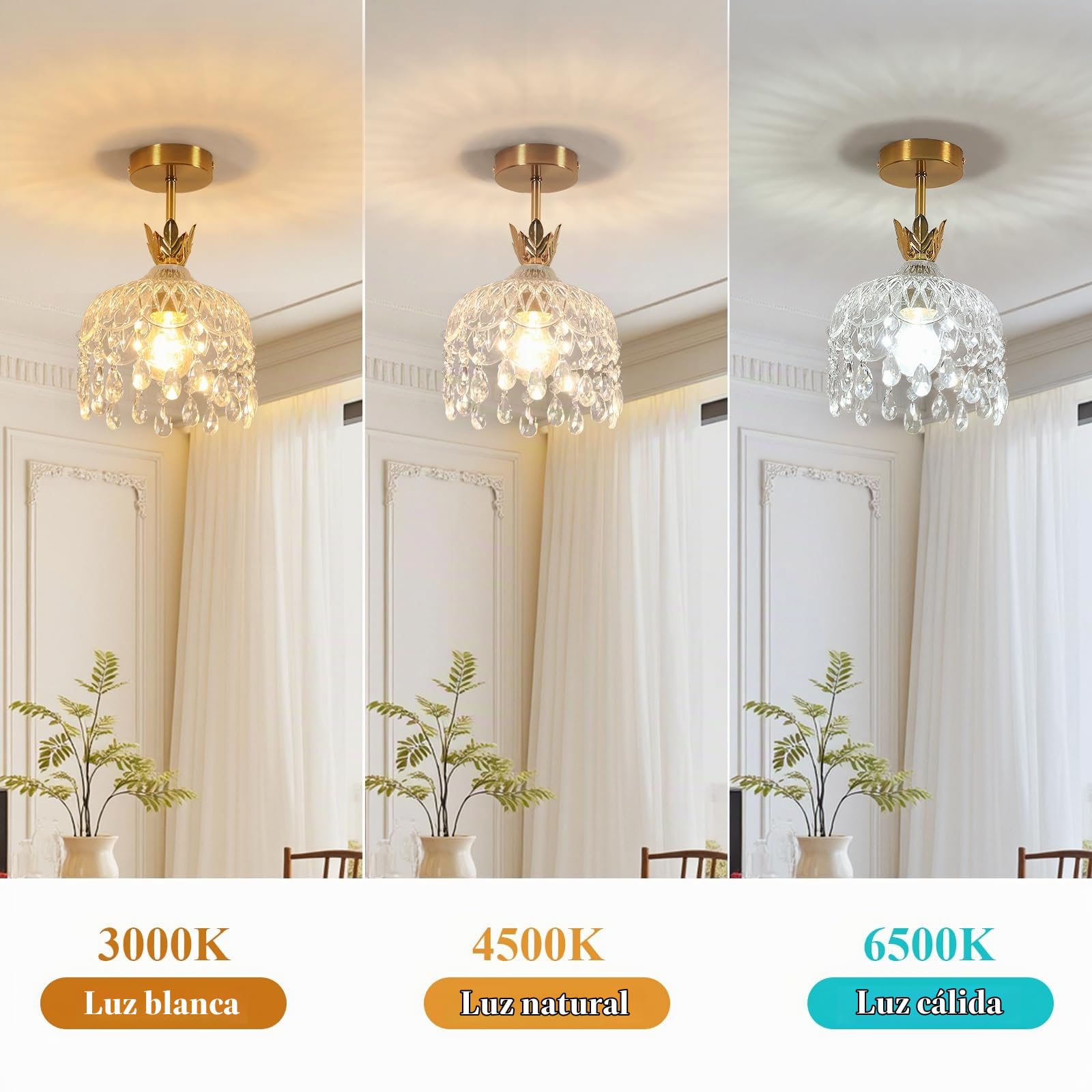 Comely Mini Lámpara de Techo de Cristal, Lámpara Colgante Dorada E27 | Moderna Elegante Luz de Techo de Cristal para Dormitorio Comedor Escalera Entrada