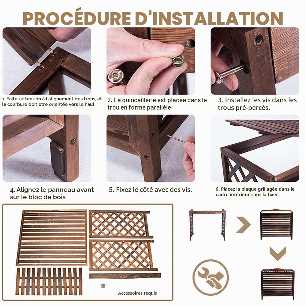 Cache Climatiseur Exterieur Bois Massif Cache Pot sur Pied pour Jardin Ou Balcon, Couverture De Climatiseur pour Climatiseur, Climatisation Cadre Décoratif(S)