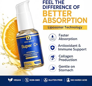 Liposomal Vitamin C Liquid 500mg - High Absorption Vitamin C Supplement for Immune Support, Collagen Production & Antioxidant Protection, Skin Glow, Gentle on Stomach, Non-GMO, 1.7 fl oz