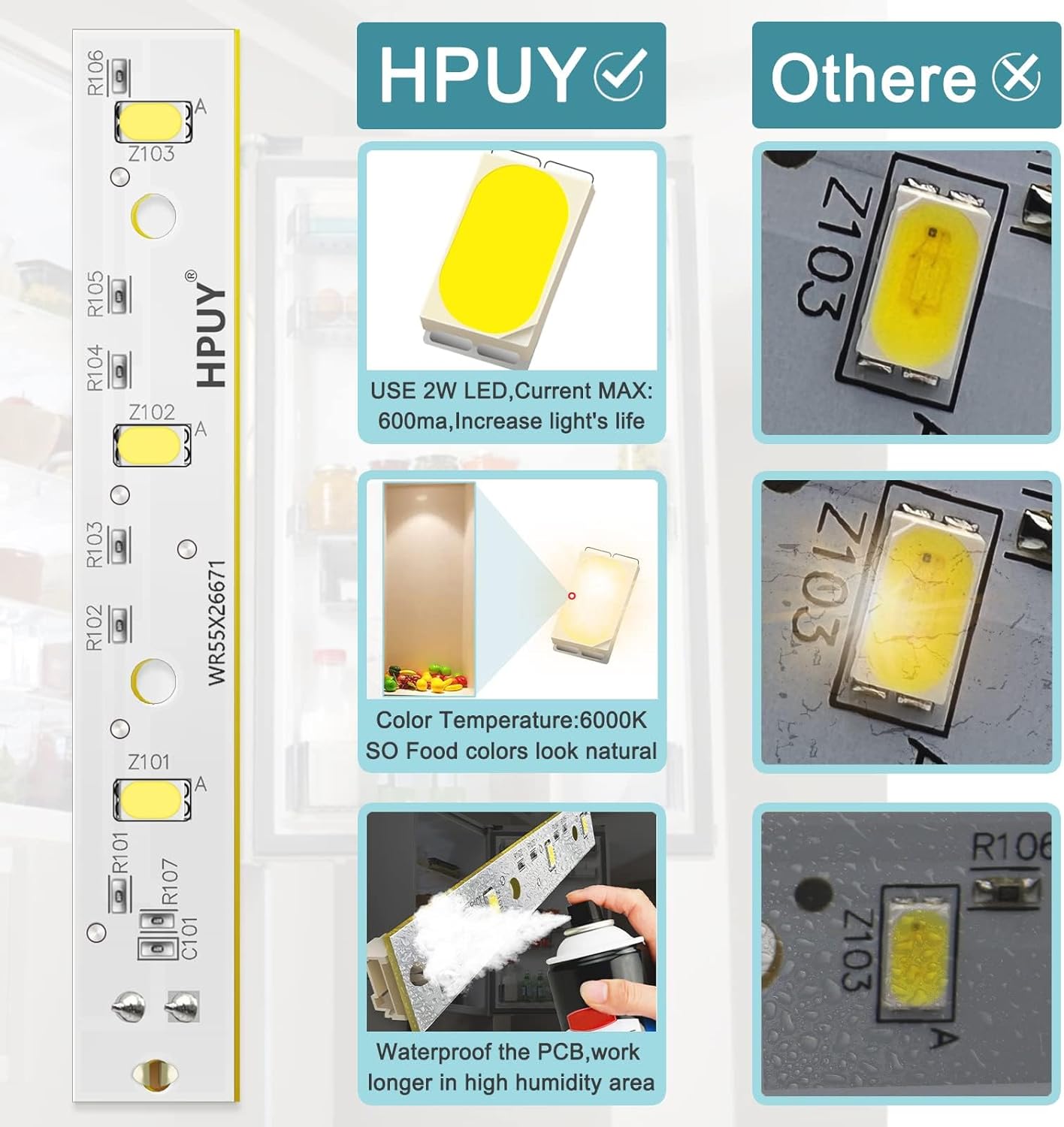 WR55X26671 LED Light Compatible for GE Refrigerators LED Light Replace PS11767930 AP6035586 4468532 EAP11767930 5PCS