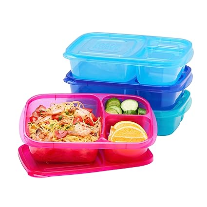 EasyLunchboxes - Bento Lunch Boxes - Reusable 3-Compartment Food Containers for School, Work, and Travel, Set of 4 (Jewel Brights)