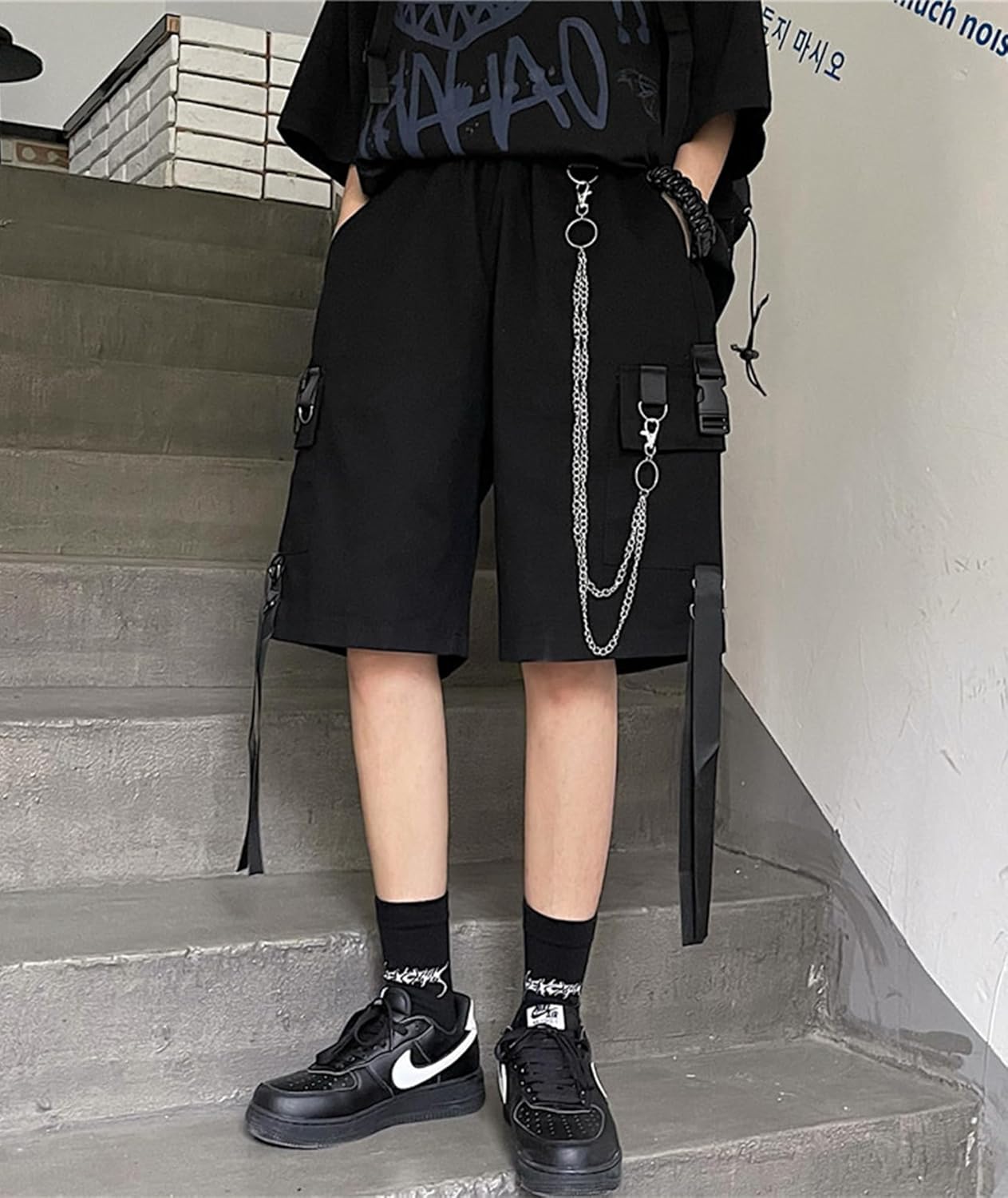 Kisswow Cargo Shorts with Chain Punk Jorts Harajuku Grunge Korean Clothes - Image 2
