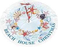 Vista 17 de Falda de árbol de Navidad, adornos rojos para árbol de Navidad de felpa suave blanca con patrón nevado para decoraciones de fiesta de vacaciones, 36