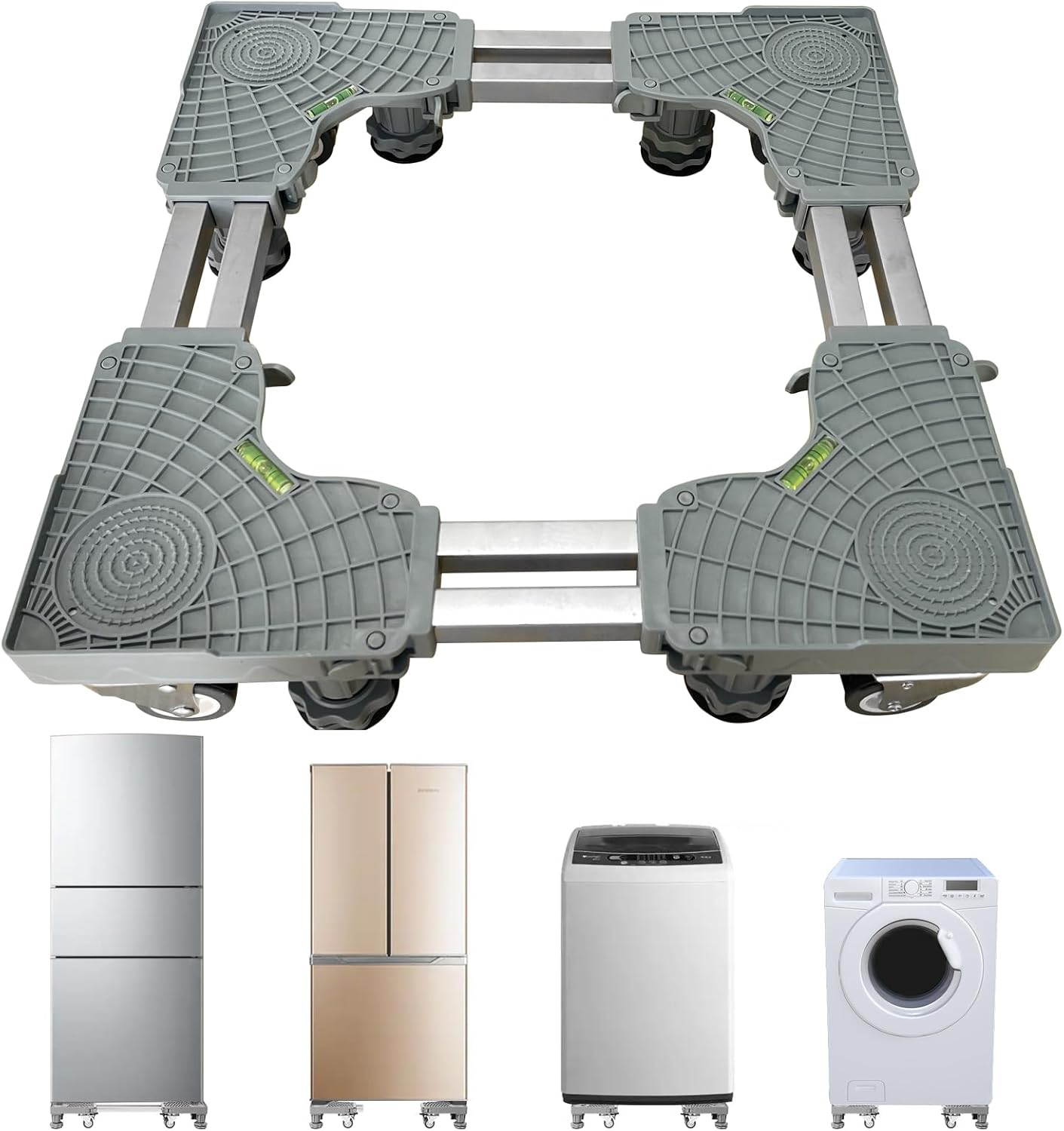 Upgrade Fridge Stand Mobile Base With 4 Locking Wheels And 8 Strong Feet Adjustable Furniture Dolly for Washer Dryer Washing Machine Stand Pedestal, Refrigerator Stand