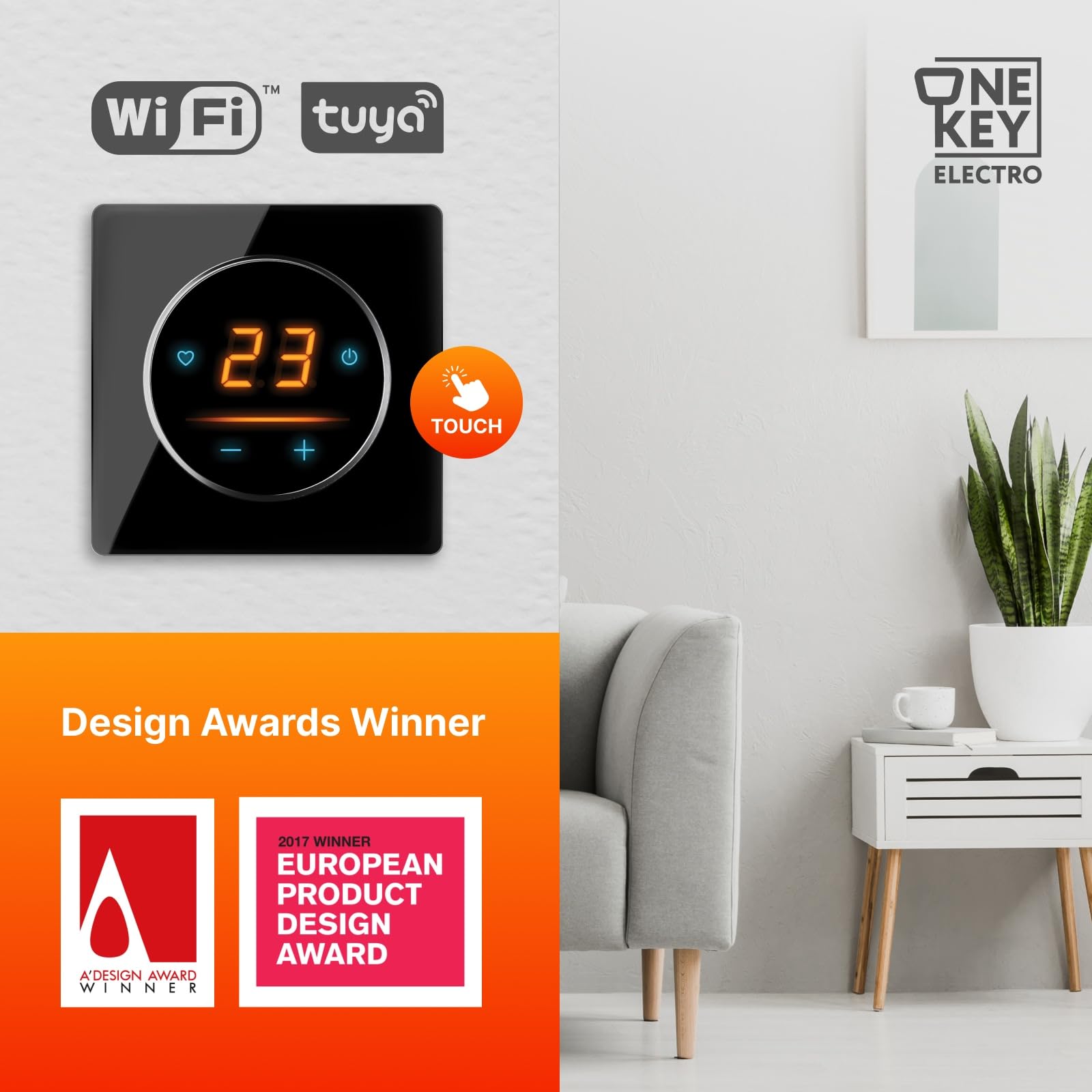 Elektrische Fußbodenheizung: Zweiader-Heizmatte mit Aluminiumfolie WARMON ALU 150 W/m² mit WiFi-Thermostat OKE-25 Touch und Glass-Abdeckrahmen, Thermostat:OKE25 Garda Schwarz, Mattengröße:4 m²