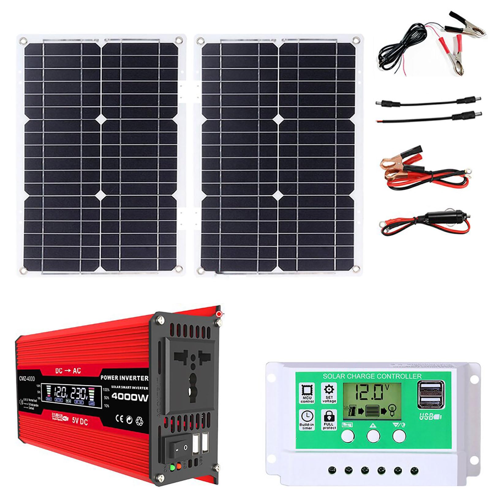 Kit de Panneaux solaires Hors réseau 4000 W avec Panneau étanche 50 W et contrôleur 50 A for Camping-Car, Bateau, Maison et Camping(Red)