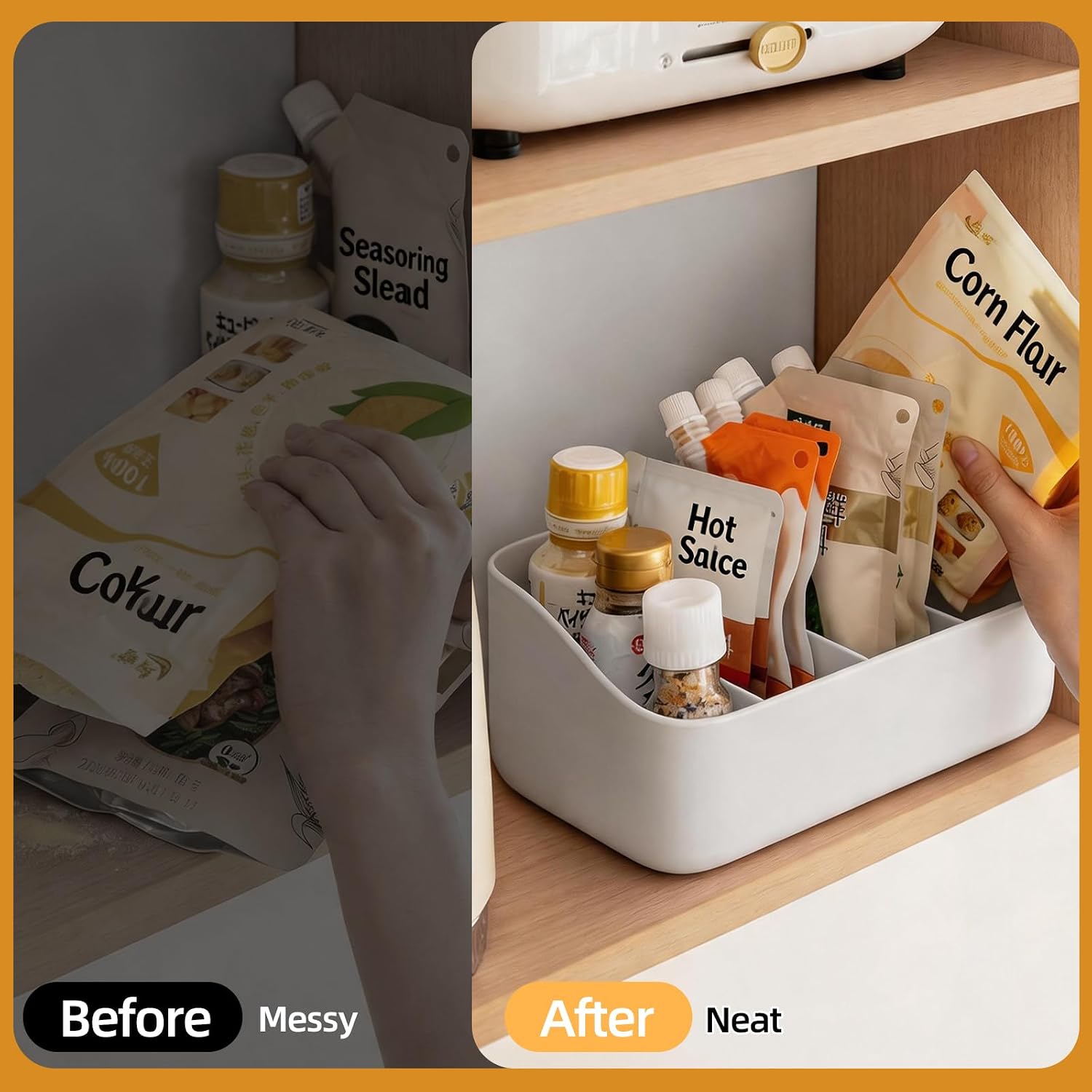PAVSTINE Seasoning Packet Organizer, 4 Compartments, White | Keeps Packets Upright, Fits Spices, Snacks & Tea Bags, Divided Sections for Easy Access, Fits Counter, Cabinet & Fridge