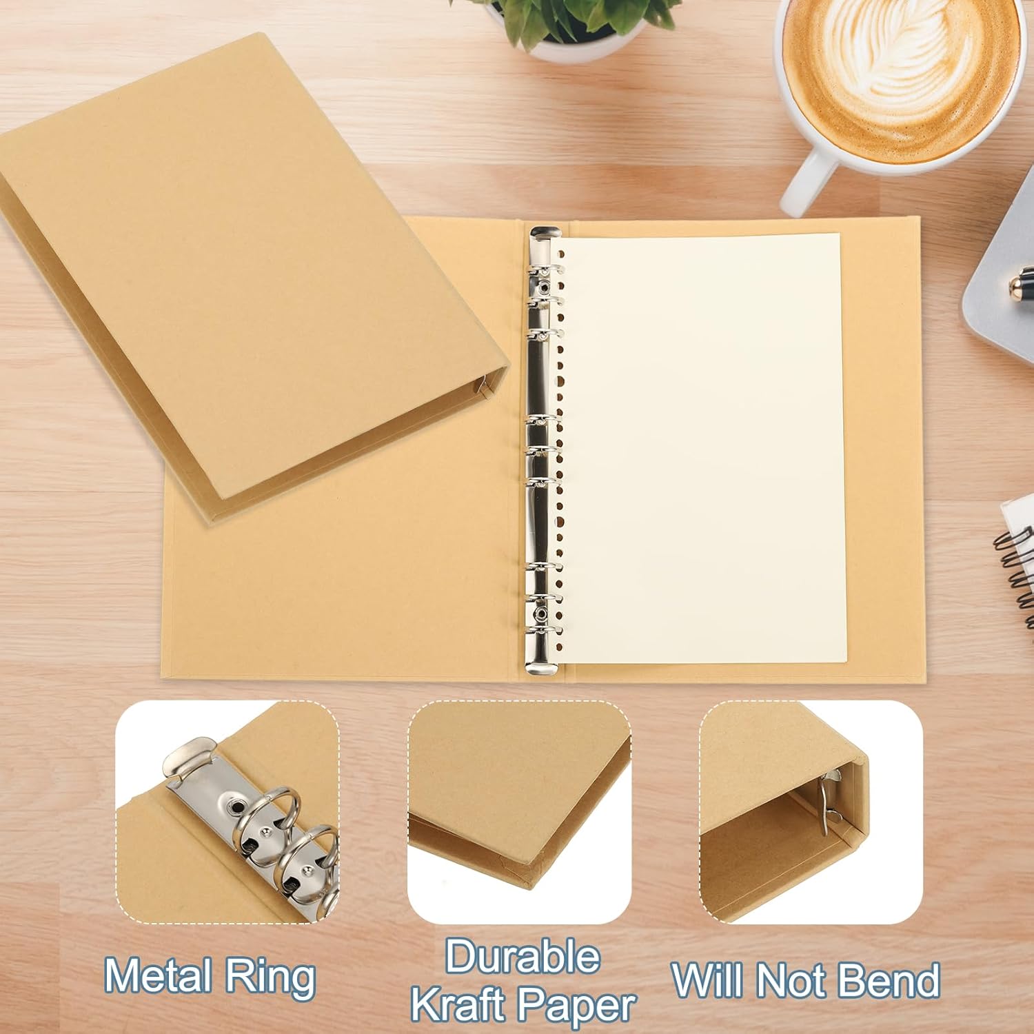 PATIKIL B5 Binder Cover, 2 Pcs 9 Round Ring Binder Protector Kraft Paper Binder Shell Hardcover for Meeting Notebook Folder, Khaki