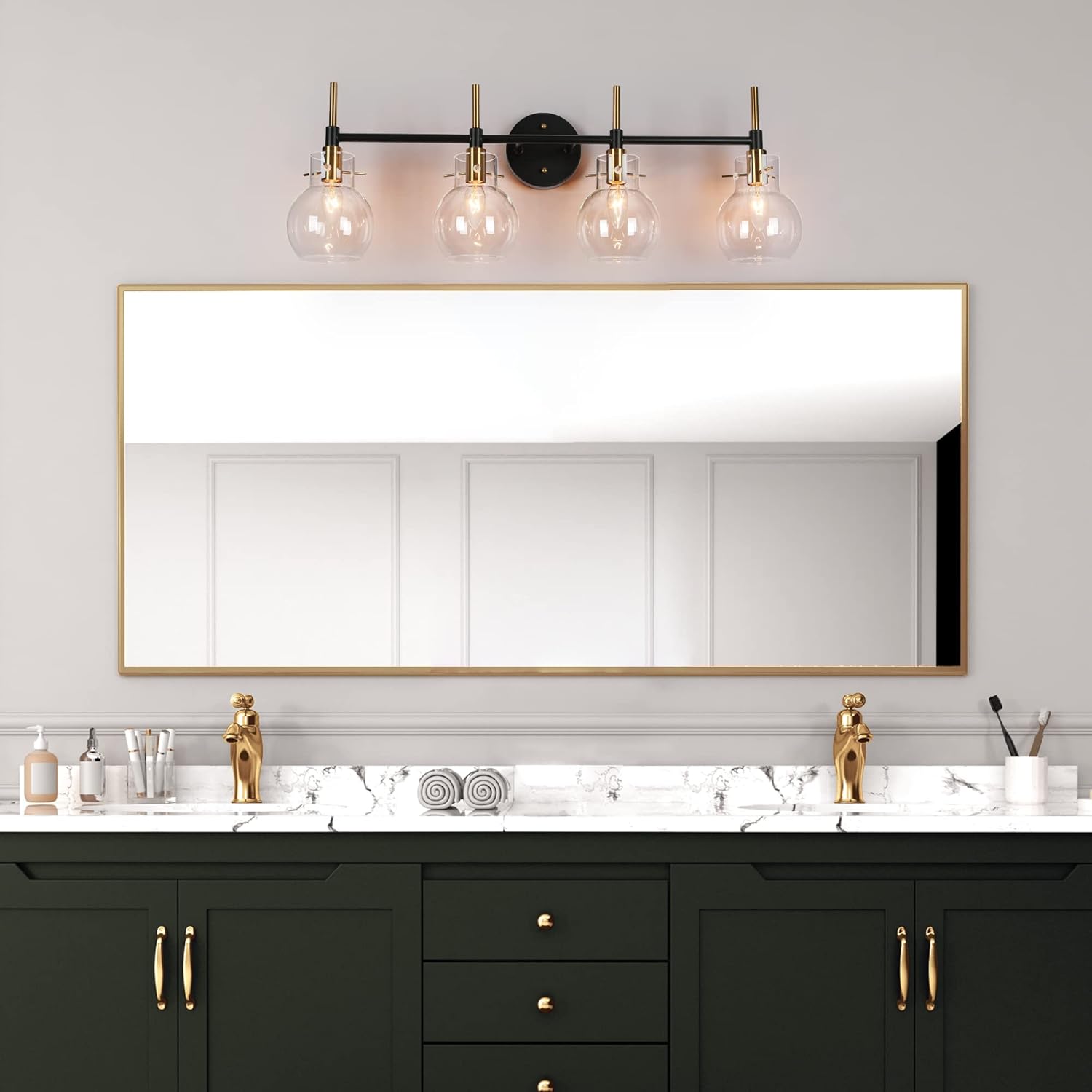 ZEVNI Bathroom Vanity Light, Modern 4-Light Black Bathroom Light Fixtures, Large Bathroom Light Fixtures Over Mirror with Globe Clear Glass Shades, 30" x 6.5" x 10.5"