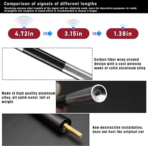 Miniatura 3 de Dickno Antena corta para automóvil, antena de radio de aluminio de 4.72 pulgadas, repuesto de mástil, antena de recepción de radio AMFM automática