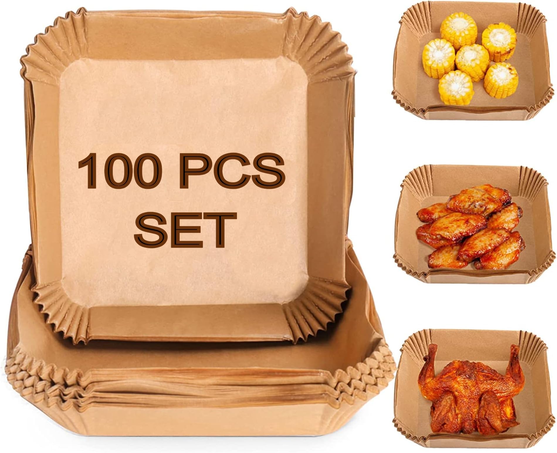WeiKang100Pcs Air Fryer Disposable Paper Liner, Air Fryer Liners Square, Baking Paper for Air Fryer Water-proof,Parchment Paper for Baking Roasting Microwave. (7.8 inch/20cm,Square)