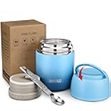 JOOPETALK 17 oz Insulated Lunch Containers, Hot Food Jar, Wide Mouth, Vacuum Stainless Steel Thermo Lunch Box with Handle and Folding Spoon, Blue