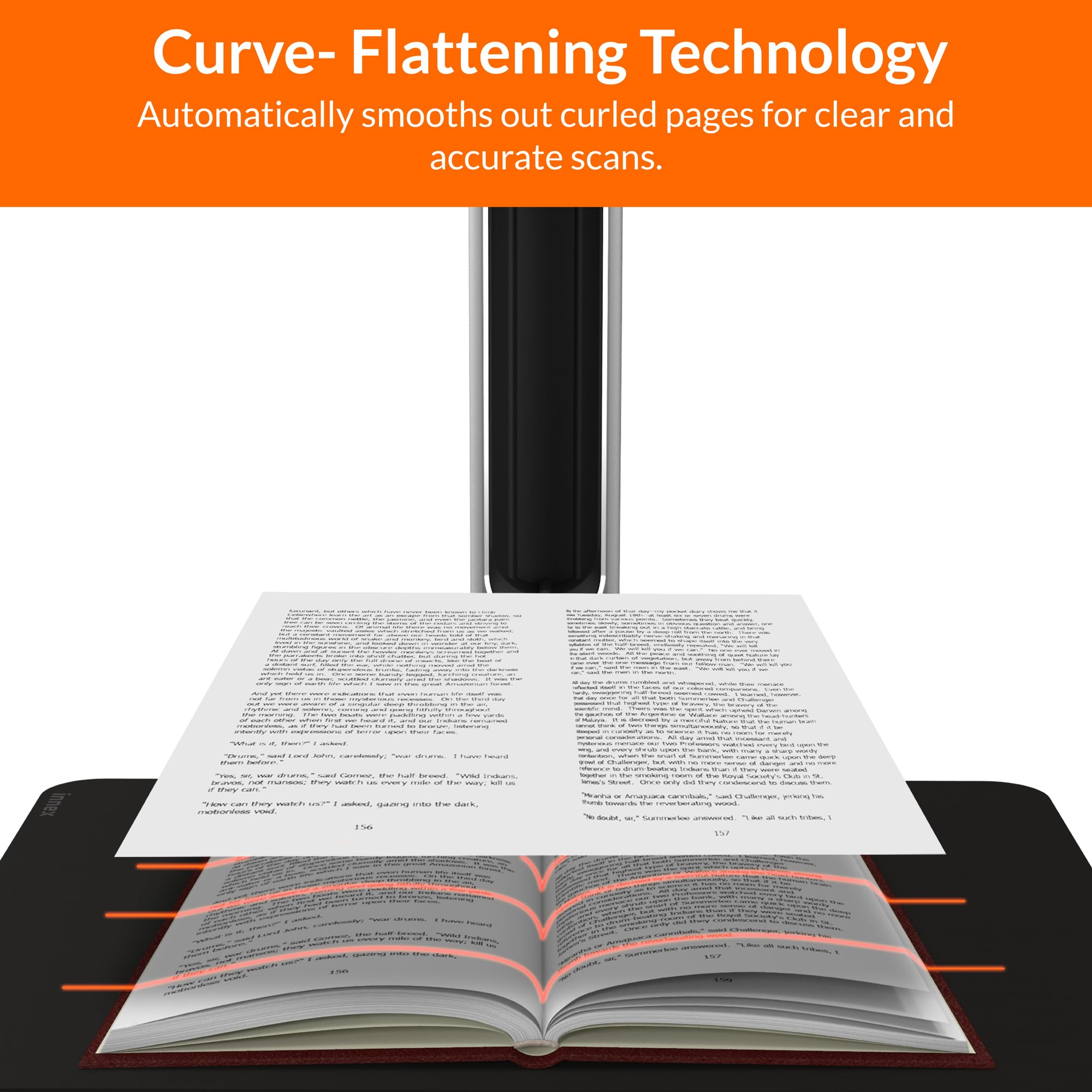 Innex DS200 Professional USB Book Scanner, 20.1MP, A3 Document scan, 120+ Language OCR, Auto-Flatten & Deskew, Finger Removal, Built-in Mic and LED lamp, Hand Button & Foot Pedal, for Windows/MacOS