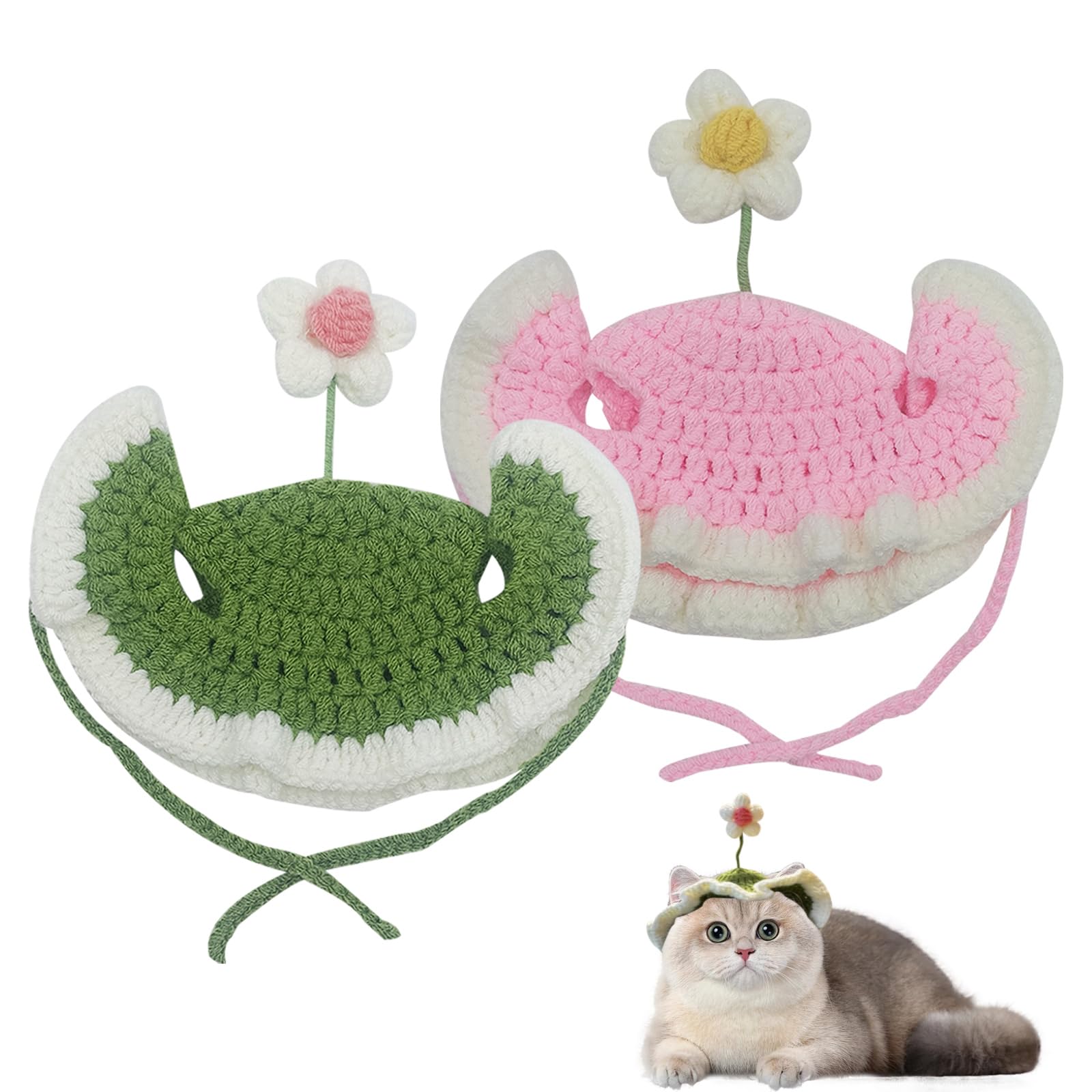 KASESSS 2 Pieces Small Dog Hat, Cat Hat Knit, Hats for Dogs Funny HAts for Cats Cute Style Cat hats Flower Shape
