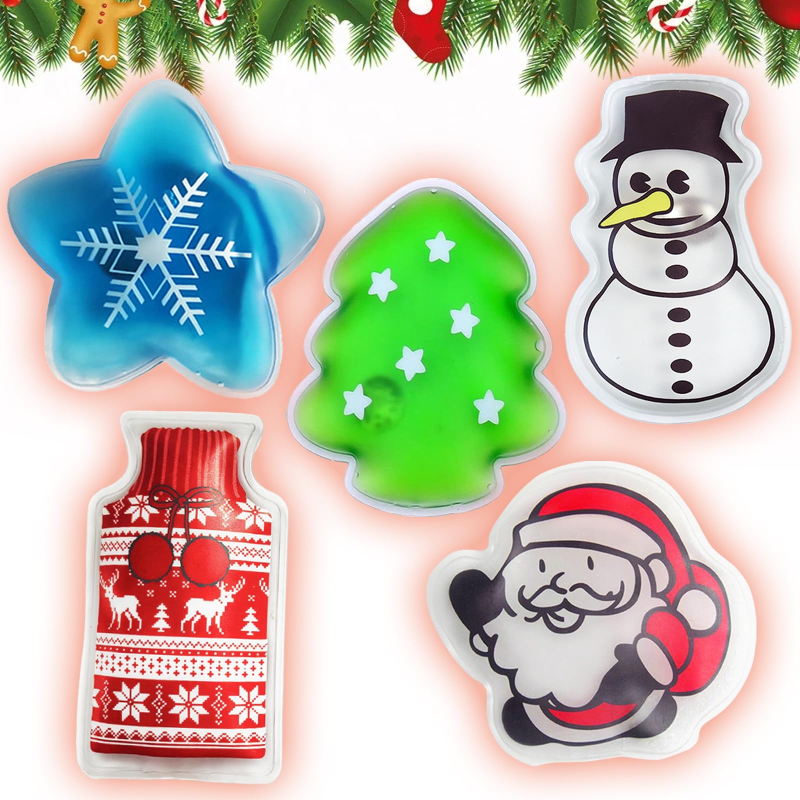 Scaldamani Riutilizzabile, 5 Pezzi Scaldamani Natalizi, Scaldatasche Tascabili per Bambini, Babbo Natale Mini Riscalda Mani Gel Portatile Scaldini Mano per All'aperto, Viaggi, Campeggio, Ufficio