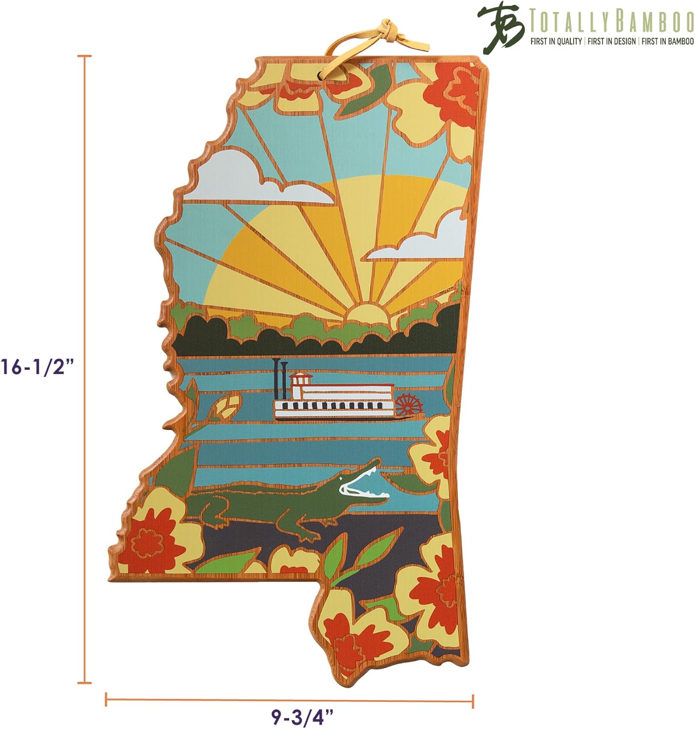 Totally Bamboo Mississippi State Shaped Cutting Board and Charcuterie Serving Platter with Artwork by Summer Stokes, Includes Hang Tie for Wall Display - Image 7